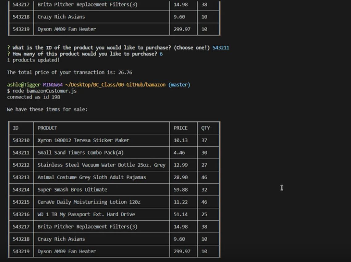 CLI purchasing app Bamazon